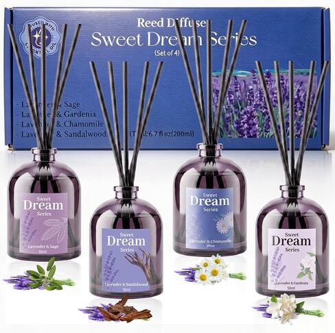 SCENTORINI Reed Diffuser Set for Sleep, Relax, 4 * 1.69oz, Natural Lavender Essential Oil Diffuser, Scented Reed Diffuser, Home Fragrance for Room Spa Bedroom Bathroom Hotel Home Decor in Saudi Arabia