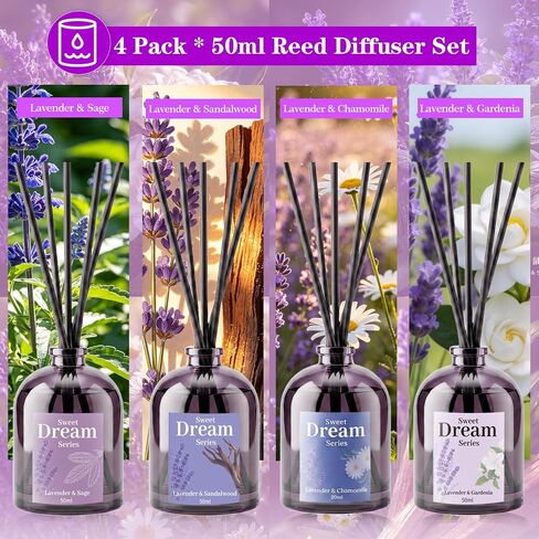 SCENTORINI Reed Diffuser Set for Sleep, Relax, 4 * 1.69oz, Natural Lavender Essential Oil Diffuser, Scented Reed Diffuser, Home Fragrance for Room Spa Bedroom Bathroom Hotel Home Decor in Saudi Arabia