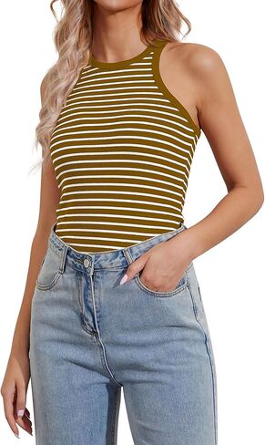 Ziesexy Striped Tank Top Women Crewneck Sleeveless Ribbed Tank Tops Slim Fit Racerback Summer Tops in Saudi Arabia