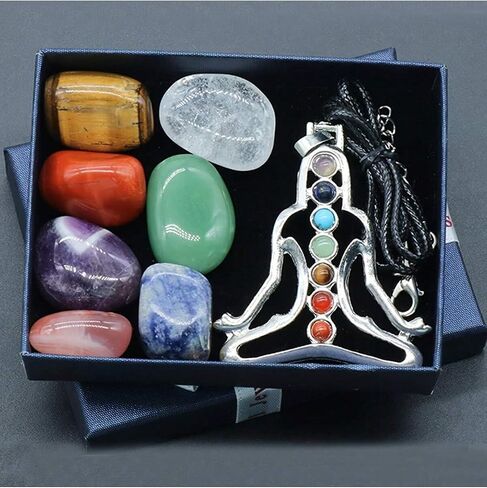 Healing Crystals Natural Stone Pendant Set, Chakra Stones, Real Raw Crystals Positive Energy for Spiritual Meditation, Birthday Gifts for Women, Valentine's Day Gift-8-Piece Set in Kuwait