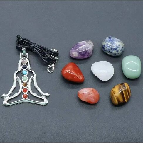 Healing Crystals Natural Stone Pendant Set, Chakra Stones, Real Raw Crystals Positive Energy for Spiritual Meditation, Birthday Gifts for Women, Valentine's Day Gift-8-Piece Set in Kuwait