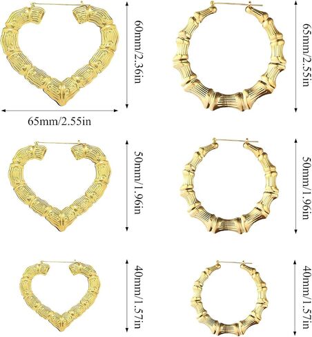 6pcs Vintage Gold Tone Door Knocker Earrings 90s Women Chunky Heart Bamboo Hoop Set Y2k Fashion Hip Hop Accessories Elegant Thoughtful Present in Saudi Arabia