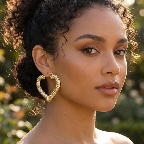 6pcs Vintage Gold Tone Door Knocker Earrings 90s Women Chunky Heart Bamboo Hoop Set Y2k Fashion Hip Hop Accessories Elegant Thoughtful Present in Saudi Arabia