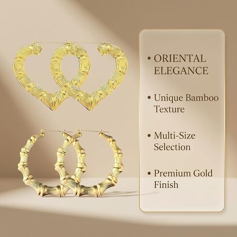 6pcs Vintage Gold Tone Door Knocker Earrings 90s Women Chunky Heart Bamboo Hoop Set Y2k Fashion Hip Hop Accessories Elegant Thoughtful Present in Saudi Arabia