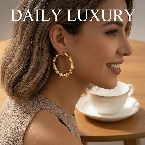 6pcs Vintage Gold Tone Door Knocker Earrings 90s Women Chunky Heart Bamboo Hoop Set Y2k Fashion Hip Hop Accessories Elegant Thoughtful Present in Saudi Arabia