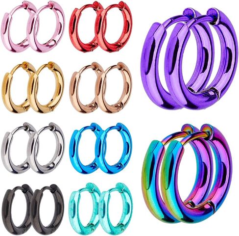 DICOSMETIC 20Pcs 10 Colors Small Hoop Earring 14x15.5mm Huggie Hoop Earrings Colorful 304 Stainless Steel Hoops Earrings Cute Statement Huggie Earring for Women Jewelry in Kuwait