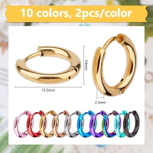 DICOSMETIC 20Pcs 10 Colors Small Hoop Earring 14x15.5mm Huggie Hoop Earrings Colorful 304 Stainless Steel Hoops Earrings Cute Statement Huggie Earring for Women Jewelry in Kuwait