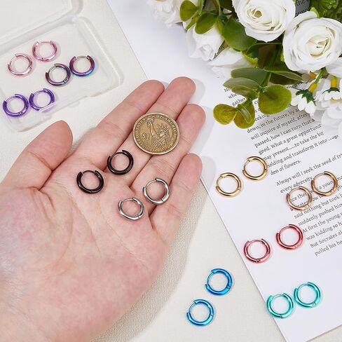 DICOSMETIC 20Pcs 10 Colors Small Hoop Earring 14x15.5mm Huggie Hoop Earrings Colorful 304 Stainless Steel Hoops Earrings Cute Statement Huggie Earring for Women Jewelry in Kuwait