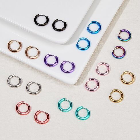 DICOSMETIC 20Pcs 10 Colors Small Hoop Earring 14x15.5mm Huggie Hoop Earrings Colorful 304 Stainless Steel Hoops Earrings Cute Statement Huggie Earring for Women Jewelry in Kuwait