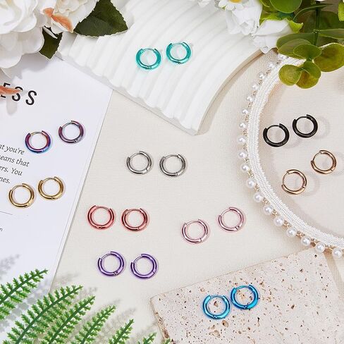 DICOSMETIC 20Pcs 10 Colors Small Hoop Earring 14x15.5mm Huggie Hoop Earrings Colorful 304 Stainless Steel Hoops Earrings Cute Statement Huggie Earring for Women Jewelry in Kuwait