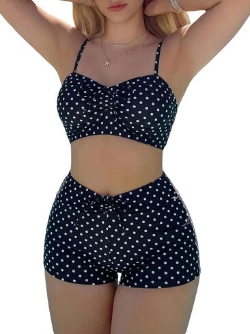 SHENHE Women's Tankini Swimsuits High Waisted Shorts Drawstring Bikini Sets in Kuwait