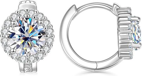 Halo Moissanite Hoop Earrings for Women, 6.5mm D Color VVS1-Clarity Moissanite, 14K Gold-Plated Exquisite Halo Earrings Gifts for Wife Mom in Saudi Arabia