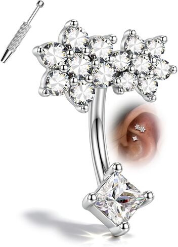 Minimalist Flower Rook Piercing Jewelry, 16G Rook Earrings for Women, 5A CZ Eyebrow Lobe Piercing Jewelry 6/8MM in Kuwait