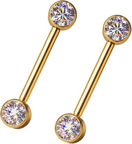 Titanium Nipple Rings Internally Threaded Nipple Piercing Jewelry,14 Gauge 14mm Barbell Length,Gold/Silver in Kuwait