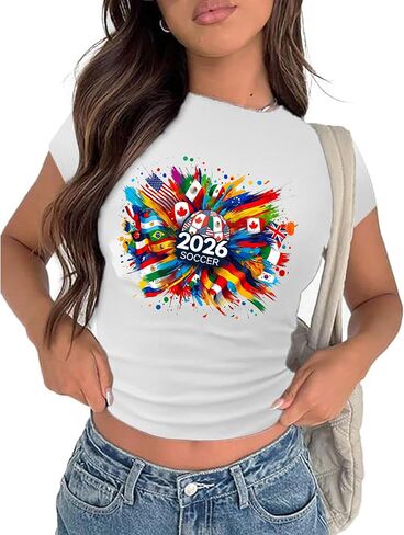 YHHR Soccer Cup 2026 USA Crop Top for Women USA Mexico Canada Flag Graphic Baby Tee Soccer Jersey Shirt Summer Tops in Kuwait