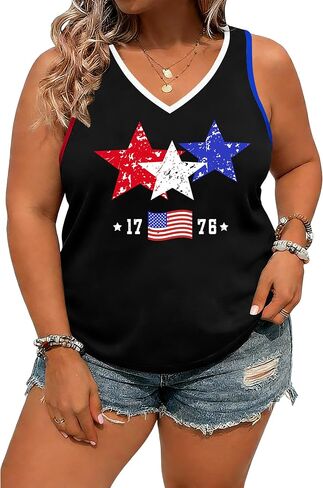 Plus Size American Flag Shirts Women 4th of July Tank Tops USA Patriotic Sleeveless Tees 1776 Tops in Saudi Arabia