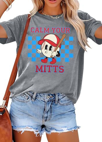 Women Baseball Mom Graphic T-Shirt Vintage Print Short Sleeve Tee Game Day Softball Fan Tops Soft in Kuwait