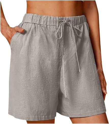 Aymnlox Wide Leg Shorts Women Cotton Linen Short Pant Elastic Waist with Pockets Hiking Drawstring Casual Summer Outfits in Saudi Arabia