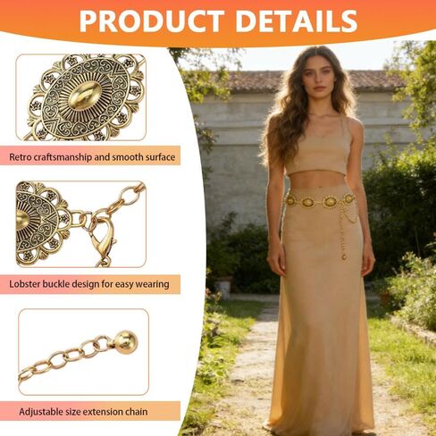 2 Pack Western Metal Concho Belt for Women, 2 Styles and Chain Link Oval Concho Belt Set for, Adjustable Cowgirl Belt for an Edgy Twist on Boho and Country Fashion in Saudi Arabia