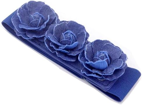 Women's Vintage Denim Color 2In Wide Waist Cinch Belt For Dresses -Elastic Stretchy Flower Waistbands in Saudi Arabia
