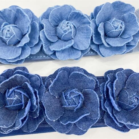 Women's Vintage Denim Color 2In Wide Waist Cinch Belt For Dresses -Elastic Stretchy Flower Waistbands in Saudi Arabia
