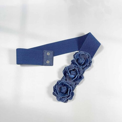 Women's Vintage Denim Color 2In Wide Waist Cinch Belt For Dresses -Elastic Stretchy Flower Waistbands in Saudi Arabia