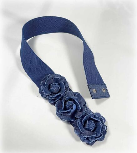 Women's Vintage Denim Color 2In Wide Waist Cinch Belt For Dresses -Elastic Stretchy Flower Waistbands in Saudi Arabia