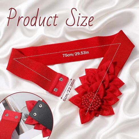 ElevateTech Stretchy Wide Women Belts Red Flower Belts for Women Vintage Wide Elastic Waist BeltsChunky Waistband Beltsfor Dress Shirts Christmas Clothing Accessories Gifts in Kuwait