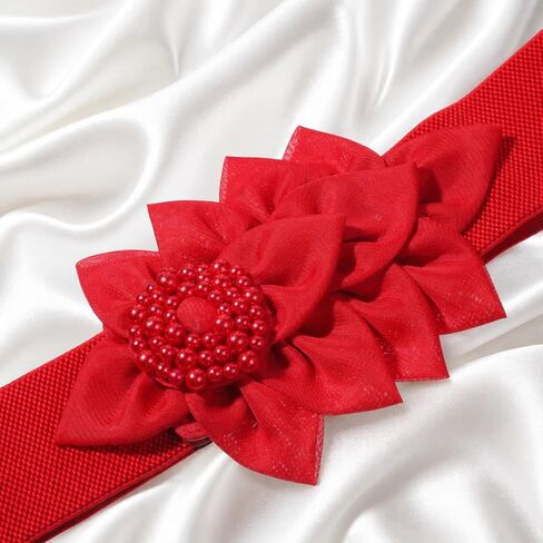 ElevateTech Stretchy Wide Women Belts Red Flower Belts for Women Vintage Wide Elastic Waist BeltsChunky Waistband Beltsfor Dress Shirts Christmas Clothing Accessories Gifts in Kuwait