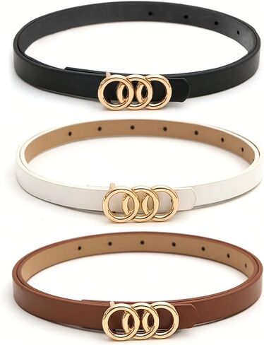 Women's Belts 3 Pack, Triple Ring Buckle Fashion Waist Belt Set, Trendy Elastic Stretch Belts for Dresses Jeans, Casual Lady Belt Accessories in Kuwait