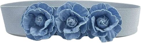 Women's Vintage Denim Color 2In Wide Waist Cinch Belt For Dresses -Elastic Stretchy Flower Waistbands in Saudi Arabia