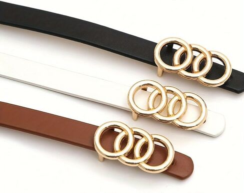 Women's Belts 3 Pack, Triple Ring Buckle Fashion Waist Belt Set, Trendy Elastic Stretch Belts for Dresses Jeans, Casual Lady Belt Accessories in Kuwait