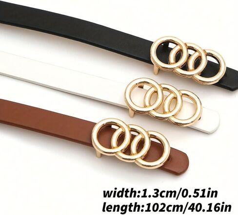 Women's Belts 3 Pack, Triple Ring Buckle Fashion Waist Belt Set, Trendy Elastic Stretch Belts for Dresses Jeans, Casual Lady Belt Accessories in Kuwait