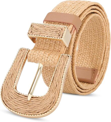 AWAYTR Woven Straw Belt for Women- Summer Boho Belt with Gold Raffia Buckle for Pants Jean Dress Skirt in Kuwait