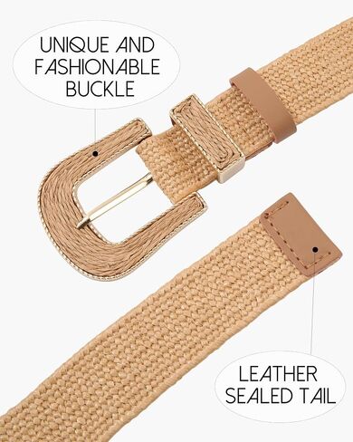 AWAYTR Woven Straw Belt for Women- Summer Boho Belt with Gold Raffia Buckle for Pants Jean Dress Skirt in Kuwait