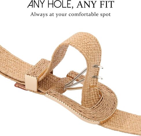 AWAYTR Woven Straw Belt for Women- Summer Boho Belt with Gold Raffia Buckle for Pants Jean Dress Skirt in Kuwait