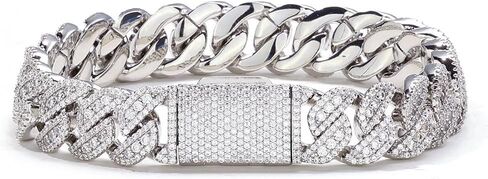 Solid Gold over S925 Sterling Silver 14mm Full Moissanite Cuban Bracelet with Flip Lock, Hip Hop Luxury Chain, Gift for Men and Husband in Saudi Arabia