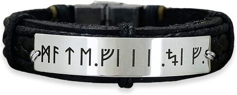Personalized Rune Bracelet Men, Viking King, Custom Silver Black Leather Cuff, Stainless Steel, Gift for Him in Kuwait