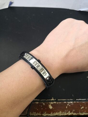 Personalized Rune Bracelet Men, Viking King, Custom Silver Black Leather Cuff, Stainless Steel, Gift for Him in Kuwait