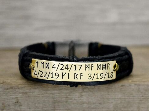 Personalized Rune Bracelet Men, Viking King, Custom Silver Black Leather Cuff, Stainless Steel, Gift for Him in Kuwait