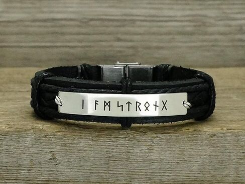 Personalized Rune Bracelet Men, Viking King, Custom Silver Black Leather Cuff, Stainless Steel, Gift for Him in Kuwait