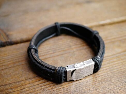 Personalized Rune Bracelet Men, Viking King, Custom Silver Black Leather Cuff, Stainless Steel, Gift for Him in Kuwait