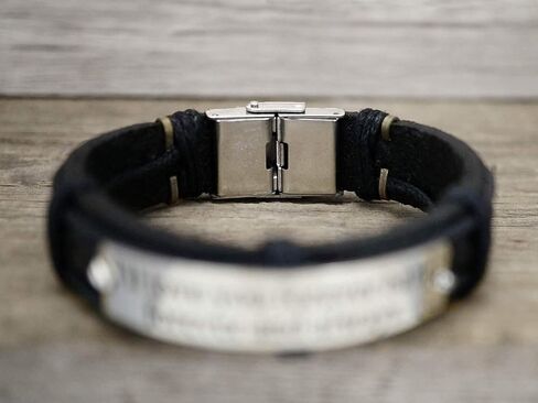 Personalized Rune Bracelet Men, Viking King, Custom Silver Black Leather Cuff, Stainless Steel, Gift for Him in Kuwait