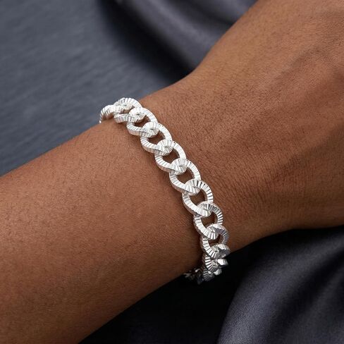 S925 Sterling Silver Bracelet for Men - 10.5MM S925 Sterling Silver Over Cuban Chain Bracelet Diamond Cut Silver Bracelets Gifts for Men 7.5/8/8.5/9Inch in Saudi Arabia