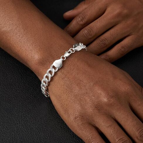 S925 Sterling Silver Bracelet for Men - 10.5MM S925 Sterling Silver Over Cuban Chain Bracelet Diamond Cut Silver Bracelets Gifts for Men 7.5/8/8.5/9Inch in Saudi Arabia