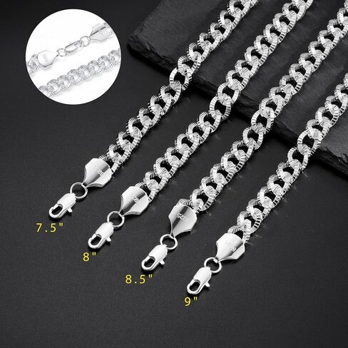 S925 Sterling Silver Bracelet for Men - 10.5MM S925 Sterling Silver Over Cuban Chain Bracelet Diamond Cut Silver Bracelets Gifts for Men 7.5/8/8.5/9Inch in Saudi Arabia