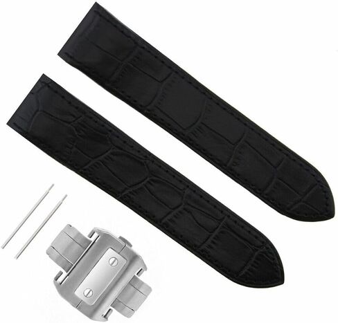 Ewatchparts Complete 23mm Leather Band Strap Compatible With 38mm Cartier Santos XL 2740 With Clasp Black in Kuwait