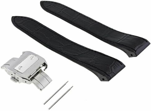 Ewatchparts Complete 23mm Leather Band Strap Compatible With 38mm Cartier Santos XL 2740 With Clasp Black in Kuwait
