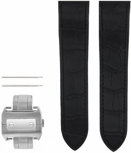 Ewatchparts Complete 23mm Leather Band Strap Compatible With 38mm Cartier Santos XL 2740 With Clasp Black in Kuwait
