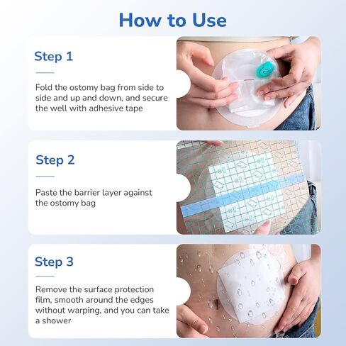 50pcs Ostomy Bag Shower Cover with Non Sticky Pad 10"x10", Waterproof Stoma Shower Guard Shower Protector Ostomy Cover Wound Cover for Showering in Saudi Arabia